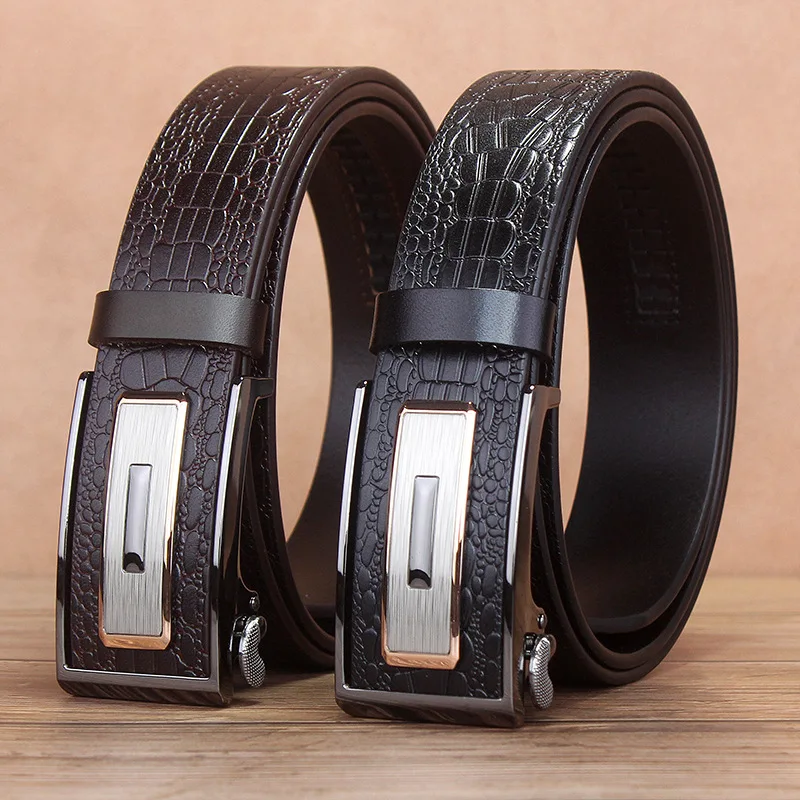 cowhide leather man belts wholesale  automatic buckle youth belt crocodile pants genuine leather belts for men