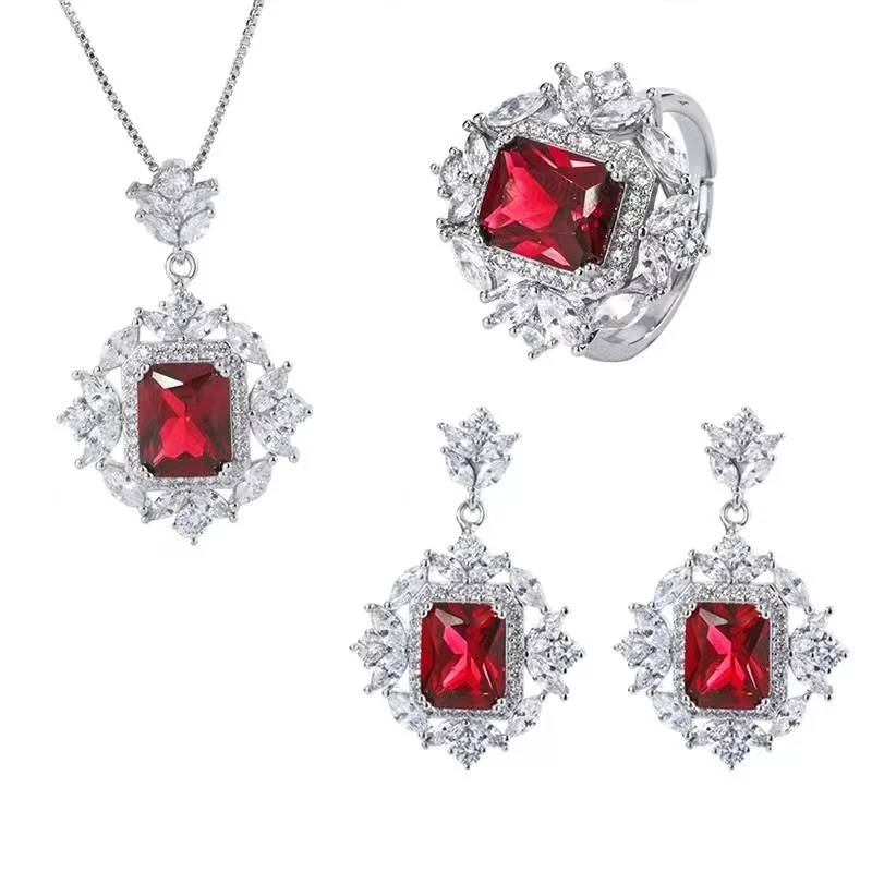 Color Treasures European and American Popular Red Corundum Pigeon Blood Red Treasure Necklace
