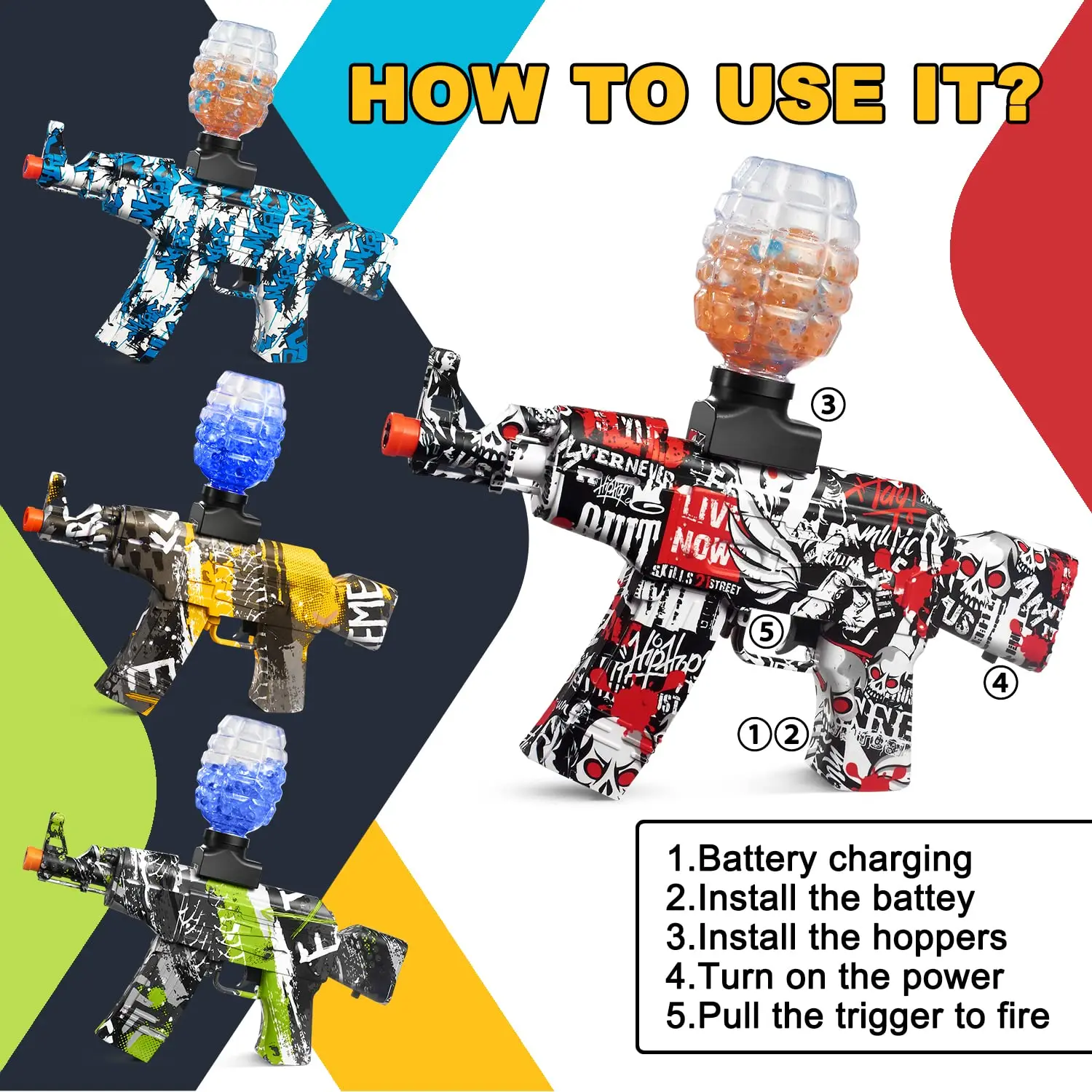 M416 Kids Rechargeable Toy Gun Graffiti Fashion Funny Gel Ball Water Bomb Splash Blasting Gun