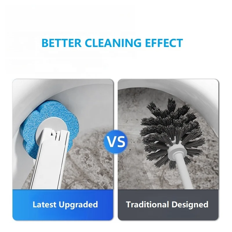 Toilet Brush with Disposable Self Cleaning Sponges Cleaning Agent Home Cleaning System Toilet Brush Holder