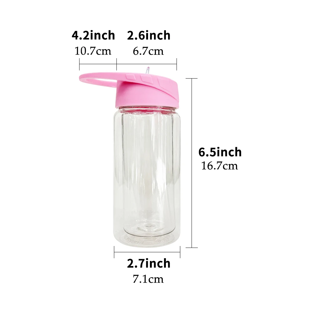 Reusable BPA free pre drilled 10oz 15oz double wall PET plastic Acrylic snow globe kids sport water bottle kids cups tumblers
