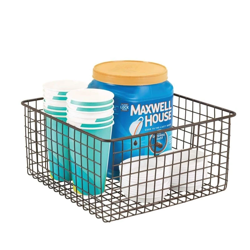 Kitchen Food Bread Basket Corner Iron Wire Basket Handle Metal Fruit Storage Basket