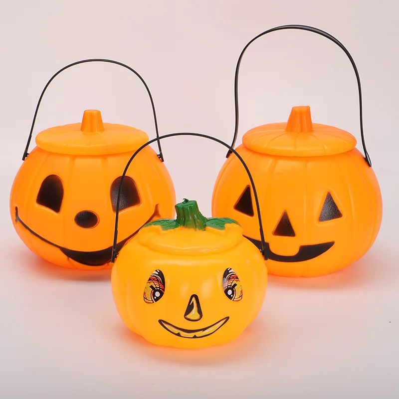 Jack-o-lantern with cover plastic pumpkin pail Halloween props lantern