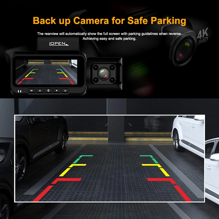 3 Camera Optional 4K Front and Cabin  Dash Camera Infrared Night Vision Camera Recorder Car Dash Cam