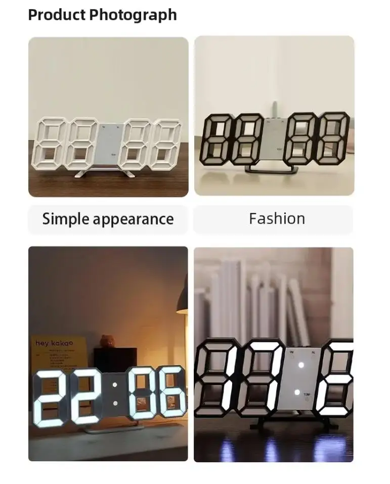 3D LED Digital Clock Luminous Fashion Wall Clock Multifunctional Creative USB Plug in Electronic Clock