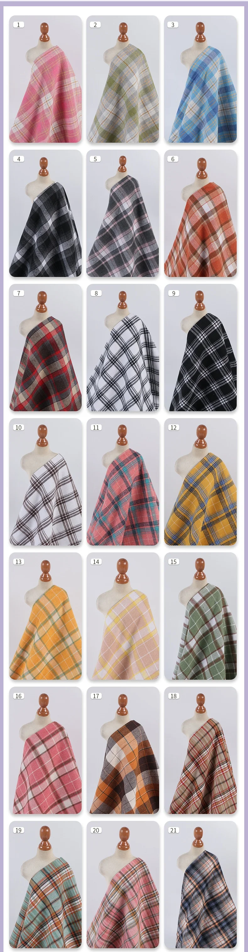 Woven breathable 16S 21S brushed polyester cotton yarn dyed flannel check plaid fabric for mens woman shirting pajama