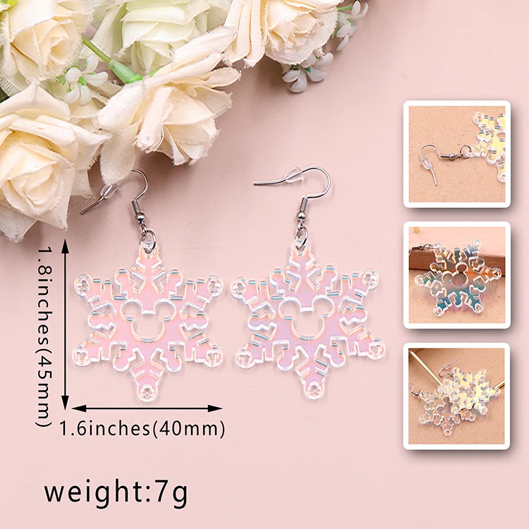 ERS822ER1699 1pair new arrival CN Drop Christmas laser Iridescent snowflakes popular acrylic earrings female316L Stainless SteeL