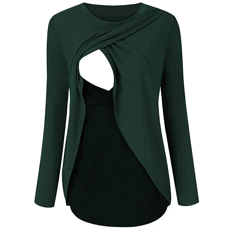
2020 fashion maternity pregnant womens side pleated casual long sleeved breastfeeding top breast feeding pregnant T shirt blouse 