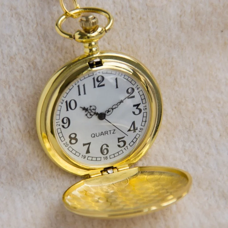 Round Vintage Metal Pocket Watch with chain for men Antique Style engraving
