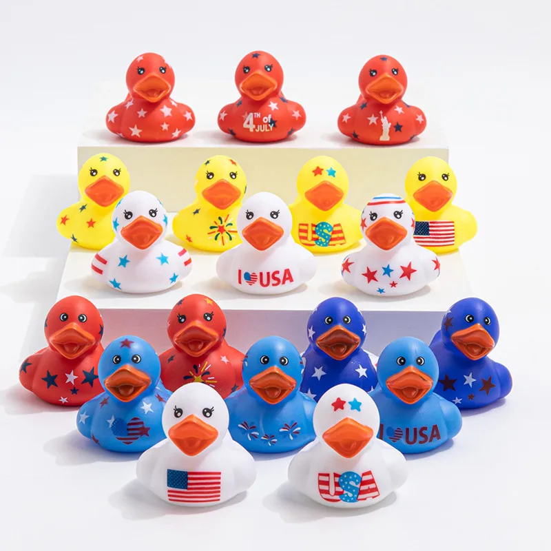 Patriotic Rubber Ducks Independence Day Novelty Funny Squeeze Baby Shower Bathtub Ducks for Fourth of July Party Supplies