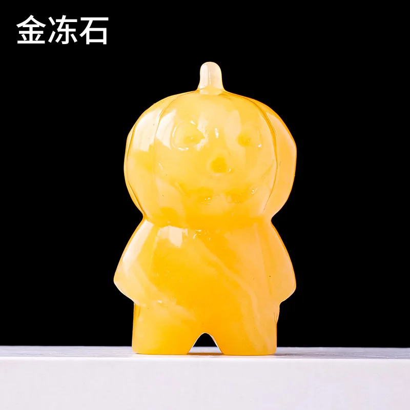 Wholesale Natural Crystal Gemstone Hand Carved Pumpkin child Crafts For Halloween Dec