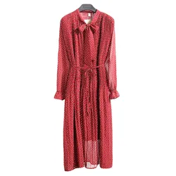 Korea elegant high quality long sleeves floral printed chiffon women dresses OC78