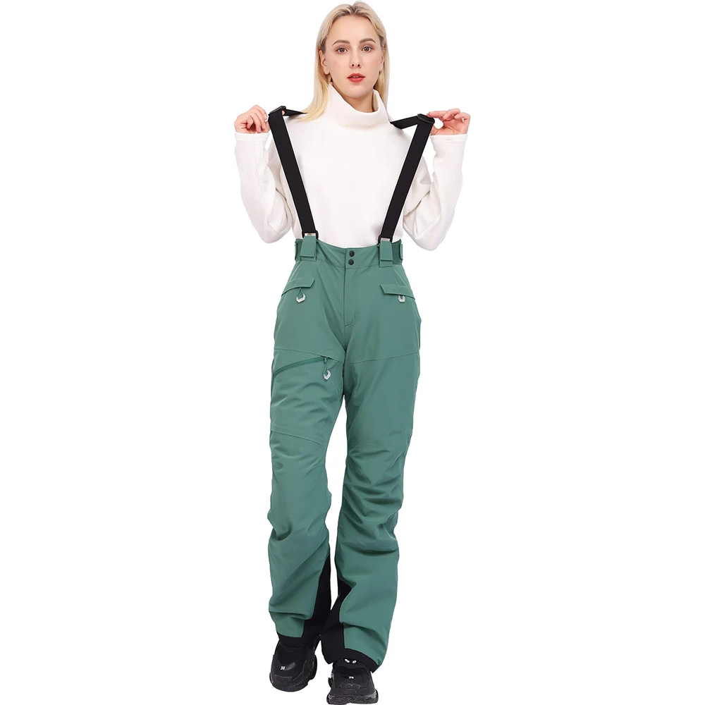 Women Insulated Windproof Waterproof Breathable Overalls with Snowboarding Detachable Suspenders Snow Ski Bib Pants