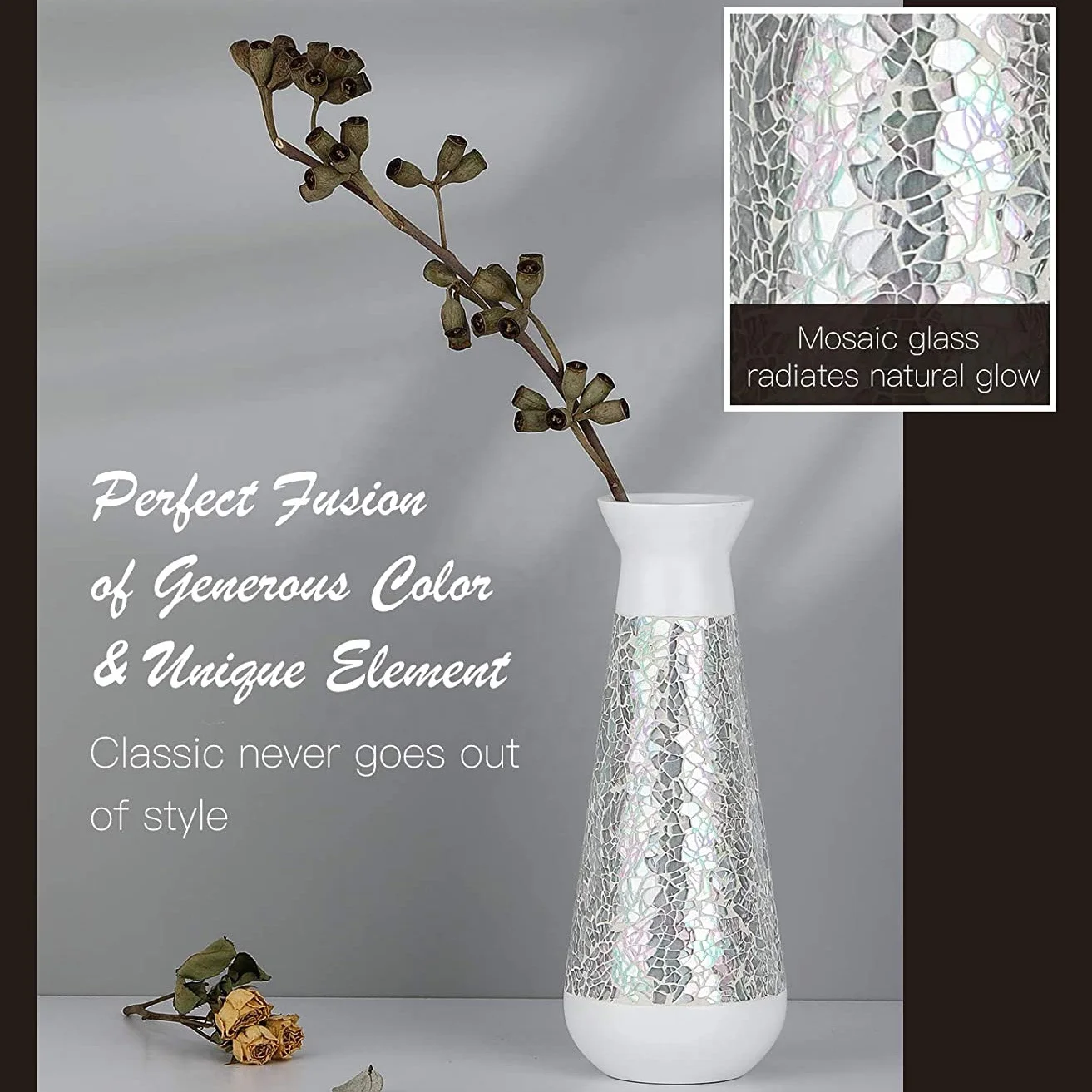 Custom Mosaic Design Decorative Vase Modern Elegant Curved Shaped Office Desktop Living Room Glass Mosaic Resin Vase Flower Vase