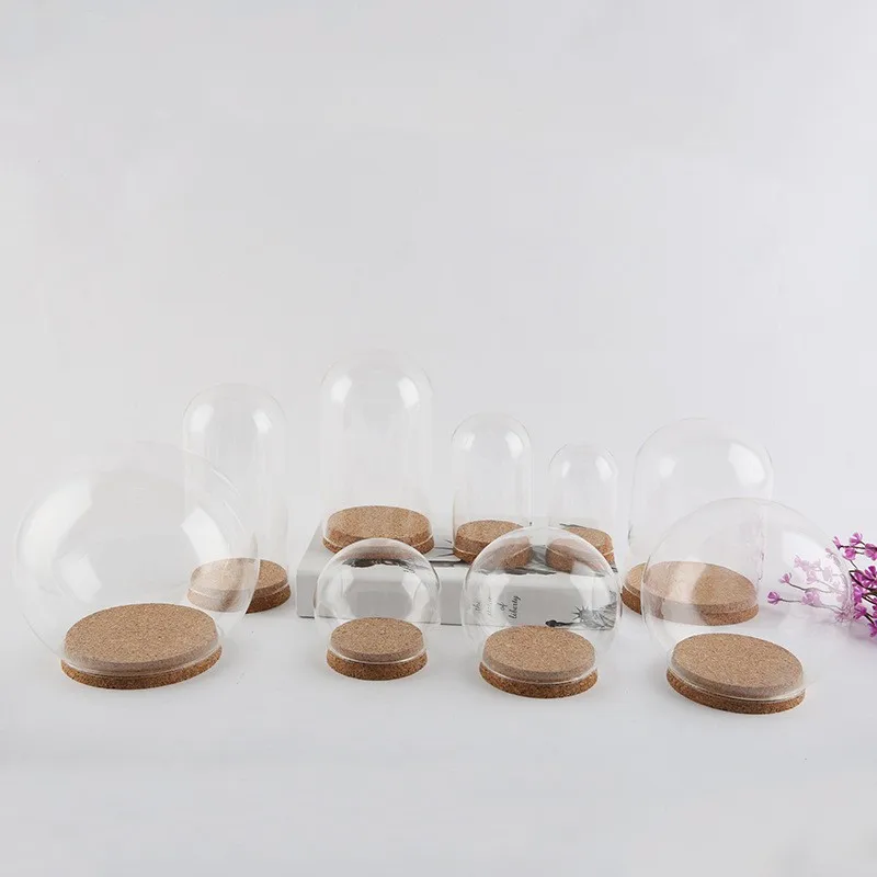 Wholesale different size glasses dome with cork base glass vase ornament decoration custom logo