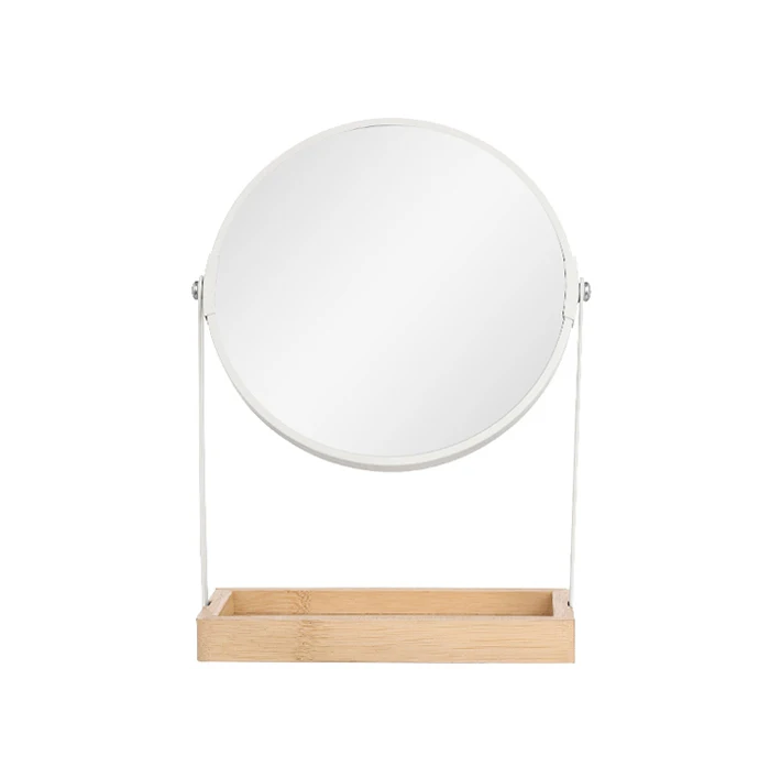 factory customized round white dual sided cosmetic table make up mirror with stand for table