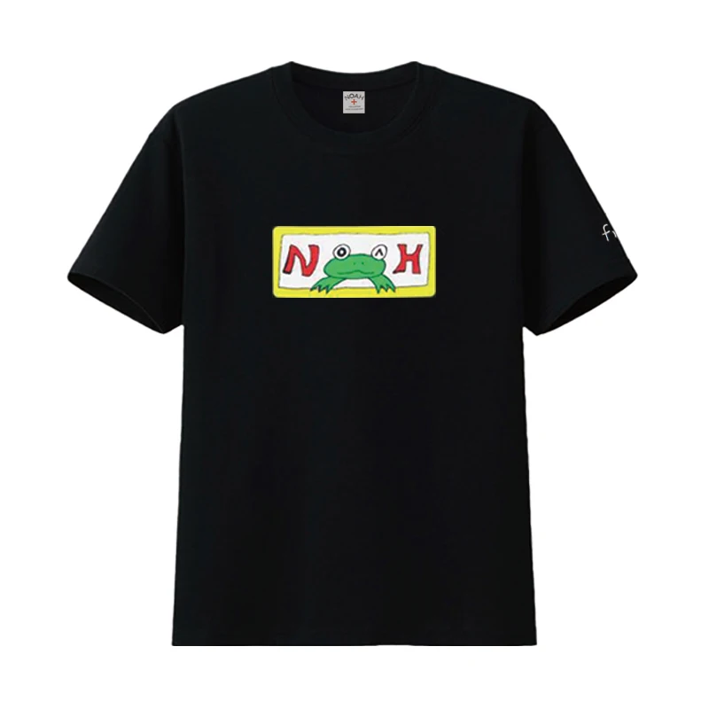 
Spot wholesale Black Frog Work Tee Joint Chest Frog Cross Short Sleeve Top 