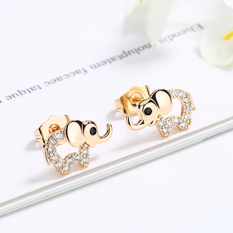 hollow animal kawaii cute cz elephants earring cubic zirconia gold plated wholesale women stud earring aretes fashion jewelry