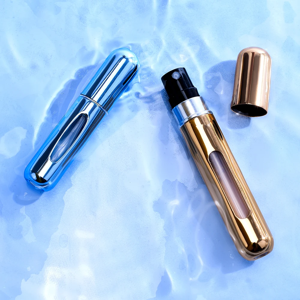 Mini aluminum perfume bottle 5ml 8ml colorful portable travel refillable perfume atomizer bottle bottom filled perfume bottle