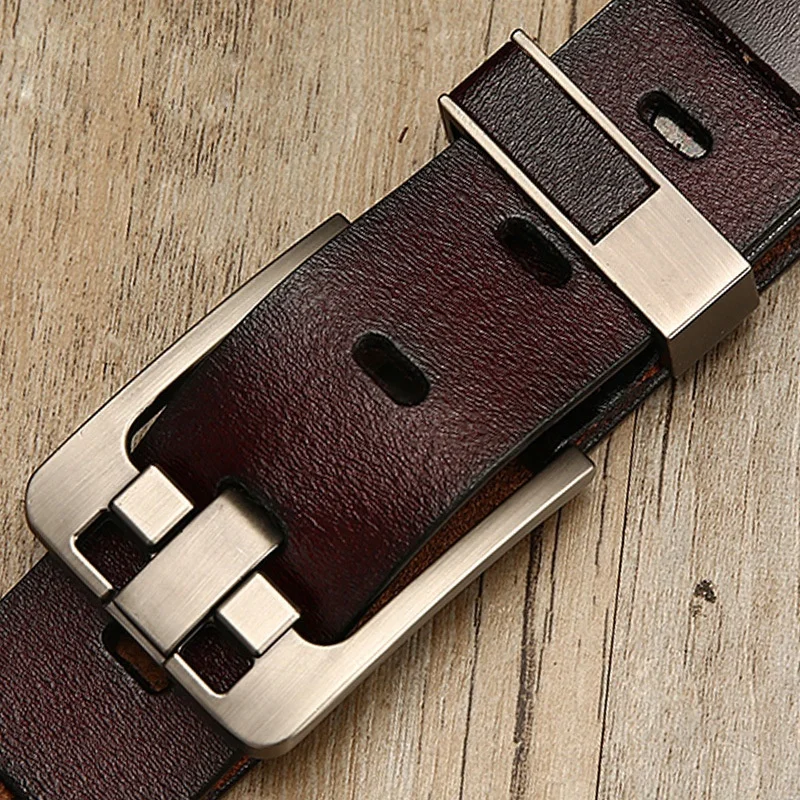 Men Genuine Leather Belt Second-layer Cowhide Solid Color Alloy Pin Buckle Belt Vintage Casual Business Belt