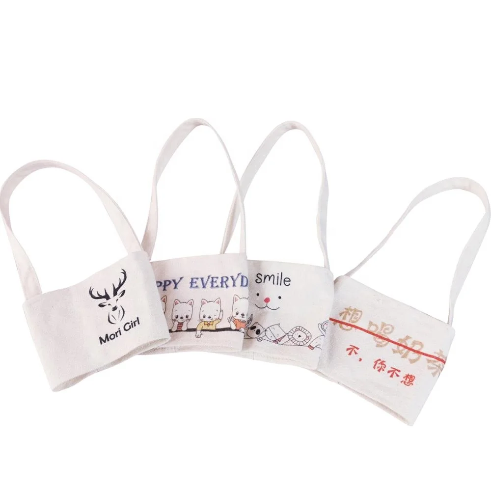 New Design Customized logo printed Reusable canvas coffee cup Sleeves with handle