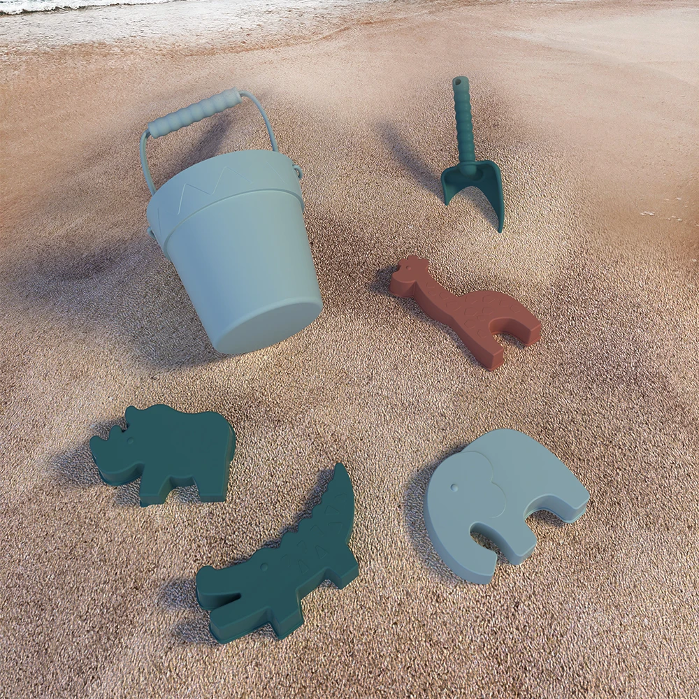 Custom LOGO eco Baby Silicone Sand beach toys Silicone Bucket Beach set beach & sand toys