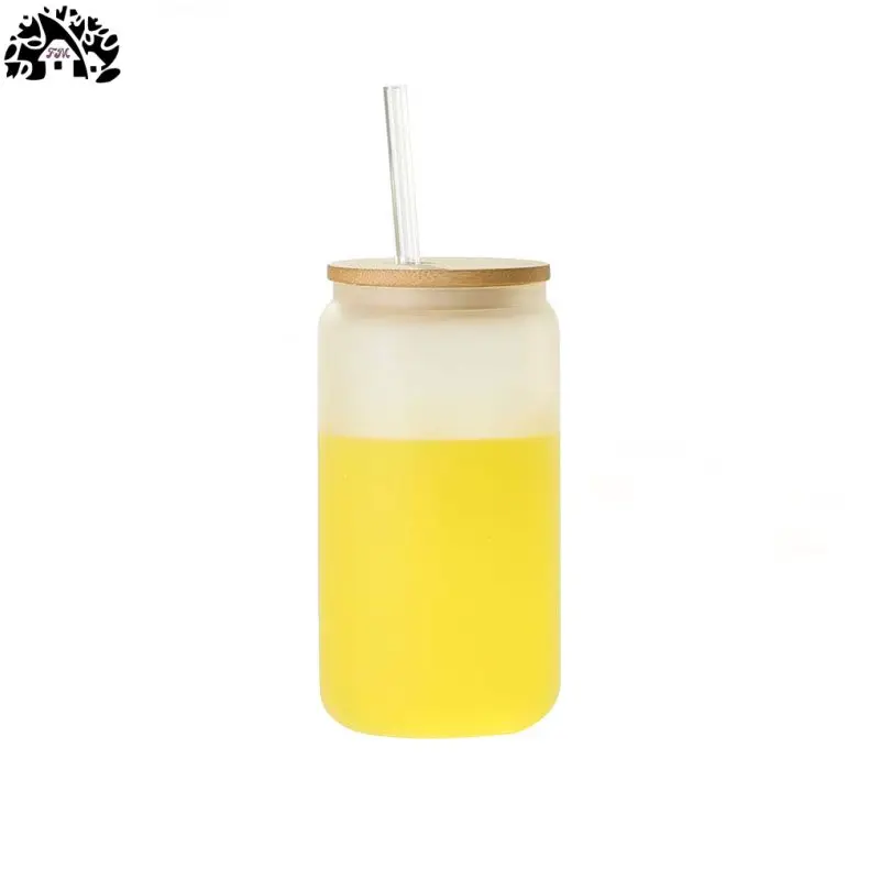 12oz High borosilicate glass bamboo lid single layer juice cup with straw clear glass cola cup large capacity single layer cup