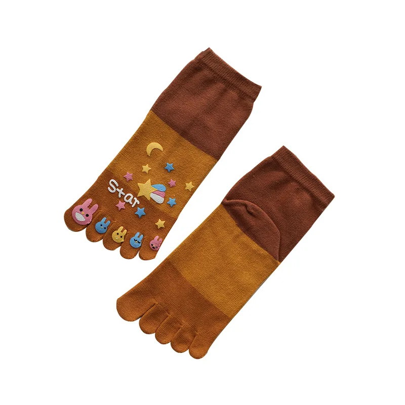 High Quality Wholesale Spring Summer Cotton Ladies  Crew Length Foot Fingers Five Toes Socks
