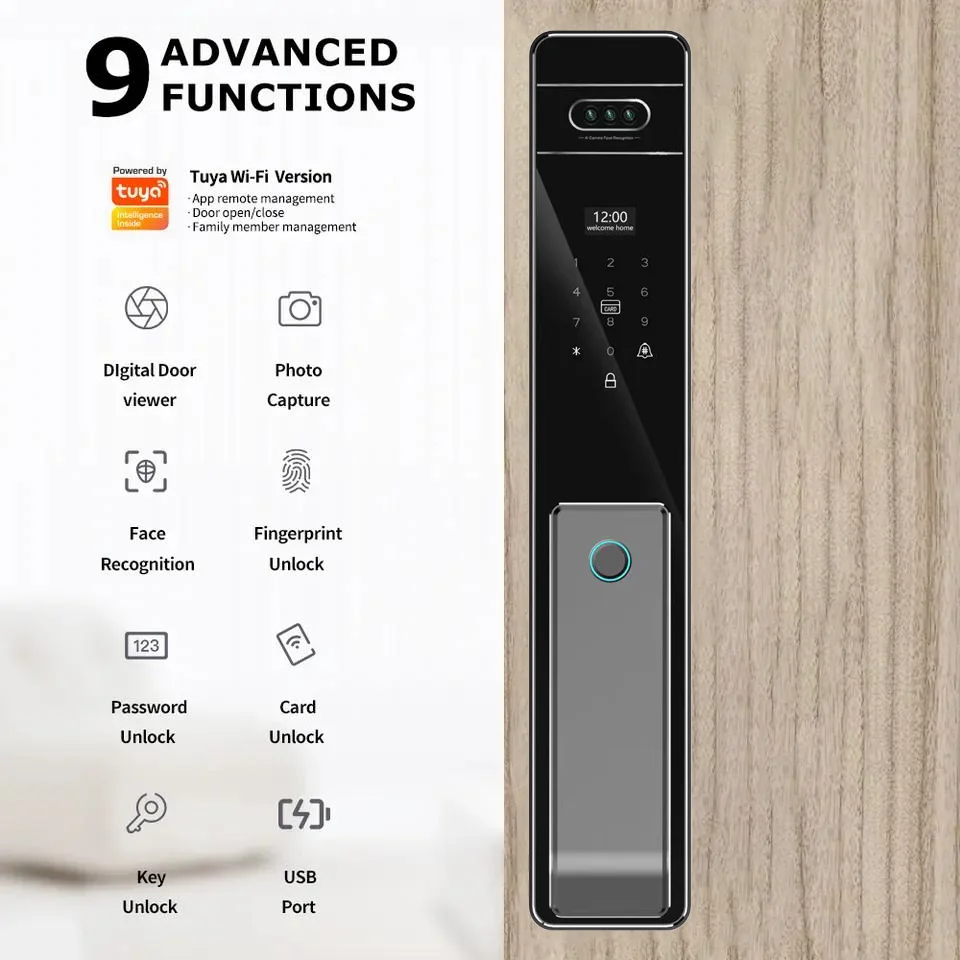 LEZN U7 Tuya application intelligent lock real-time video call function security camera digital lock 3D face recognition
