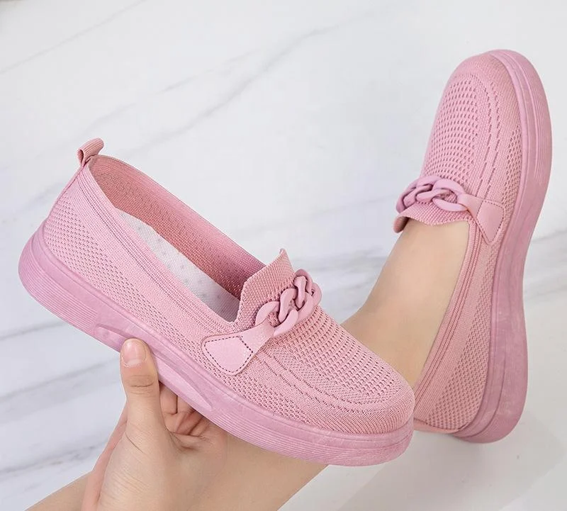 Excellent European Style Fly Knitted  Leisure breathable sports Mesh Lightweight colorful casual woman shoes