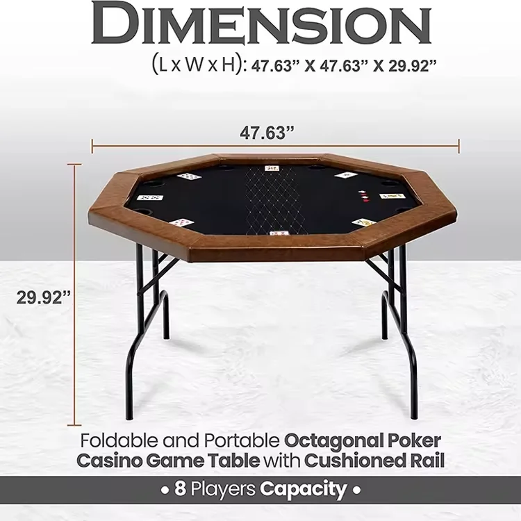 48 Inch 8 Player Poker Table Casino Table With Steel Cup Holders Leisure Poker Table