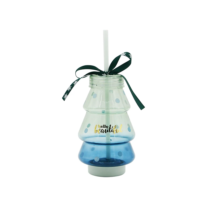 2021 Wholesale Party Weeding  Product Custom Logo Christmas tree Patent Product plastic straw tumbler coffee cup with lid for