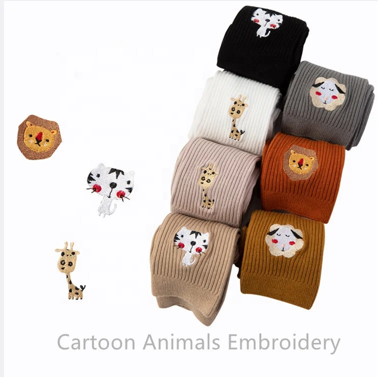 Combed cotton plain color baby tights embroidery cute kids pantyhose