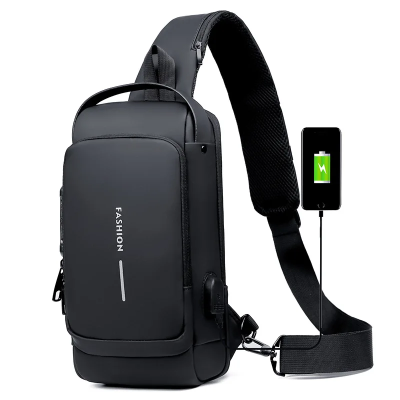 Manufacture Wholesale New Fashion High Quality Anti Theft Waterproof Shoulder Crossbody Sling Usb Men Chest Bag