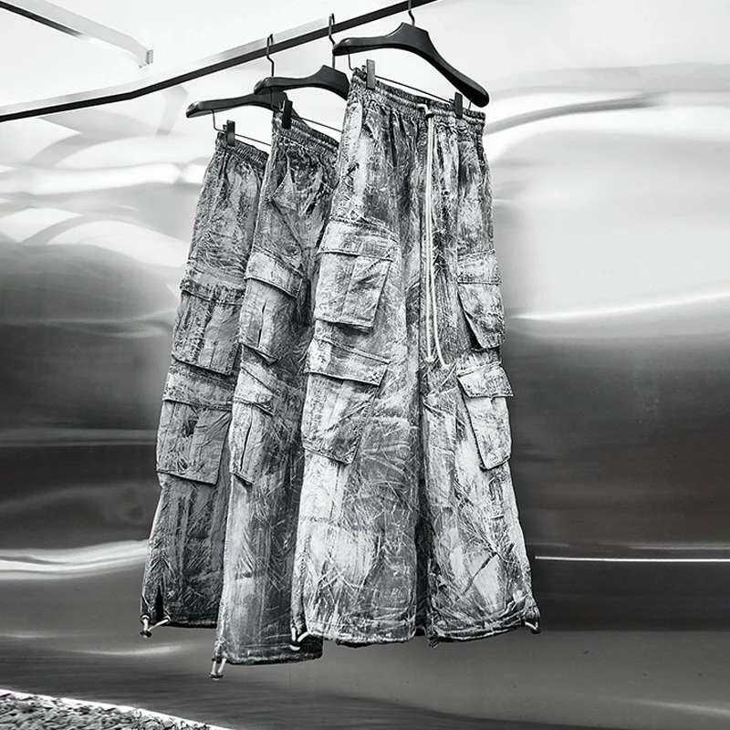 DIZNEW Jeans men bulk Wholesale 4 pocket wide leg grey cargo pants Jeans men high quality