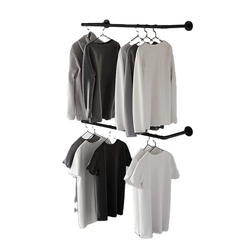 Китайская самодельная Черная Металлическая стальная железная двойная газовая труба В индустриальном стиле настенная стойка для одежды