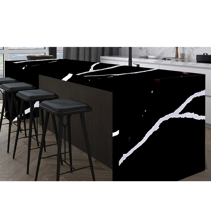 Недорогая китайская мраморная плита из искусственного камня Horizon полированный камень столешница Черного Кварца