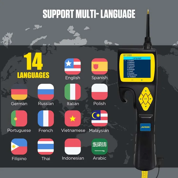 AUTOOL BT280 5V 12V Clamp Digital Multimeter Voltage Injector Test Power Probe Automotive Electrical Car Circuit Breaker Tester