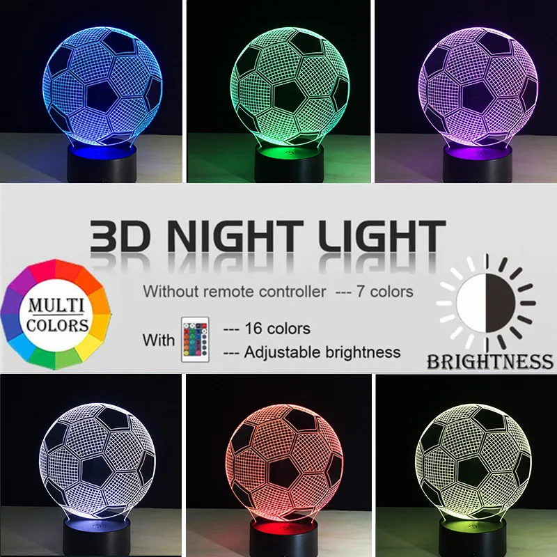 Wholesale 3d lamp acrylic usb led night football acrylic 3d lamp base led 7 colors usb touch control light