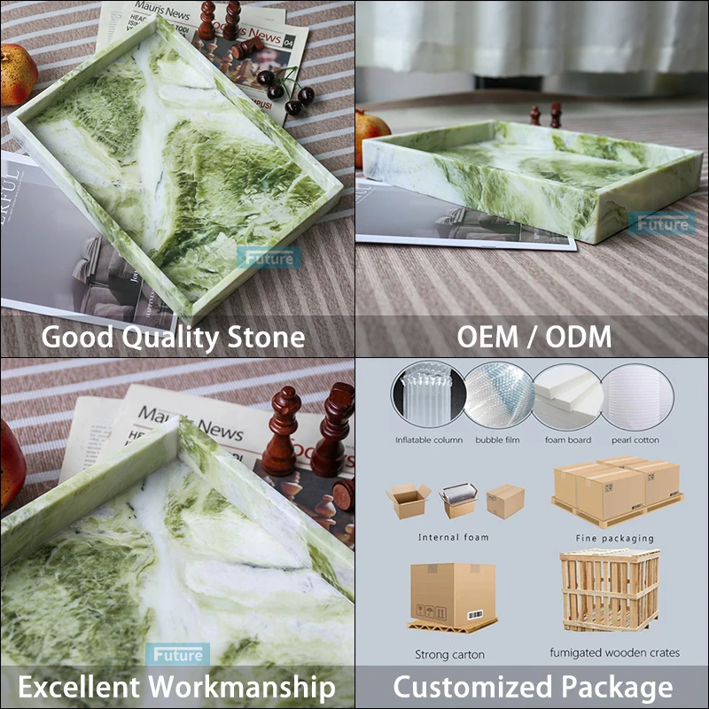 Luxury Marble Vanity Tray Custom Size Emerald Green Rectangular Long Marble Trays Marbl Tray For Bathroom Jewelry Display Fruit