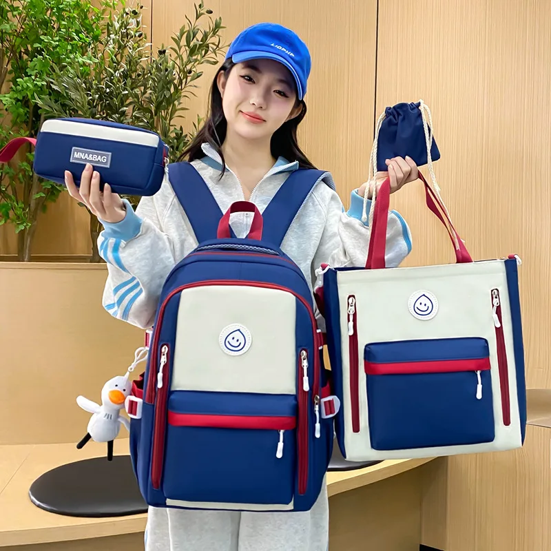Middle School Backpack Instagram Style Backpack 2024 High School Girls Large Capacity Four Piece School Bag