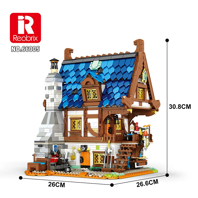 Reobrix 66005 European Century Blacksmith Store Bricks Model Children DIY Gift Street View Building Blocks toy Legos