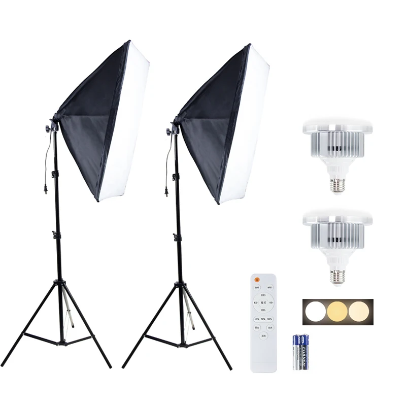 2pcs E27 Socket Bulb Photo Portraits Shooting Box Softbox Photography Lighting Kit Continuous Lighting System Studio Equipment