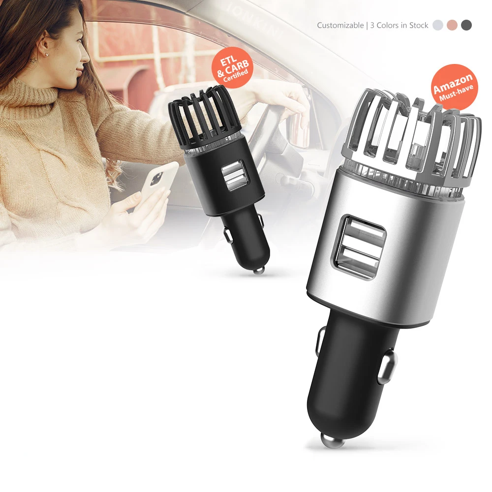 Plug In Small 2.1A Dual USB Charger Air Cleaner 12V CE RoHS FCC ETL Mini Car Air Purifier