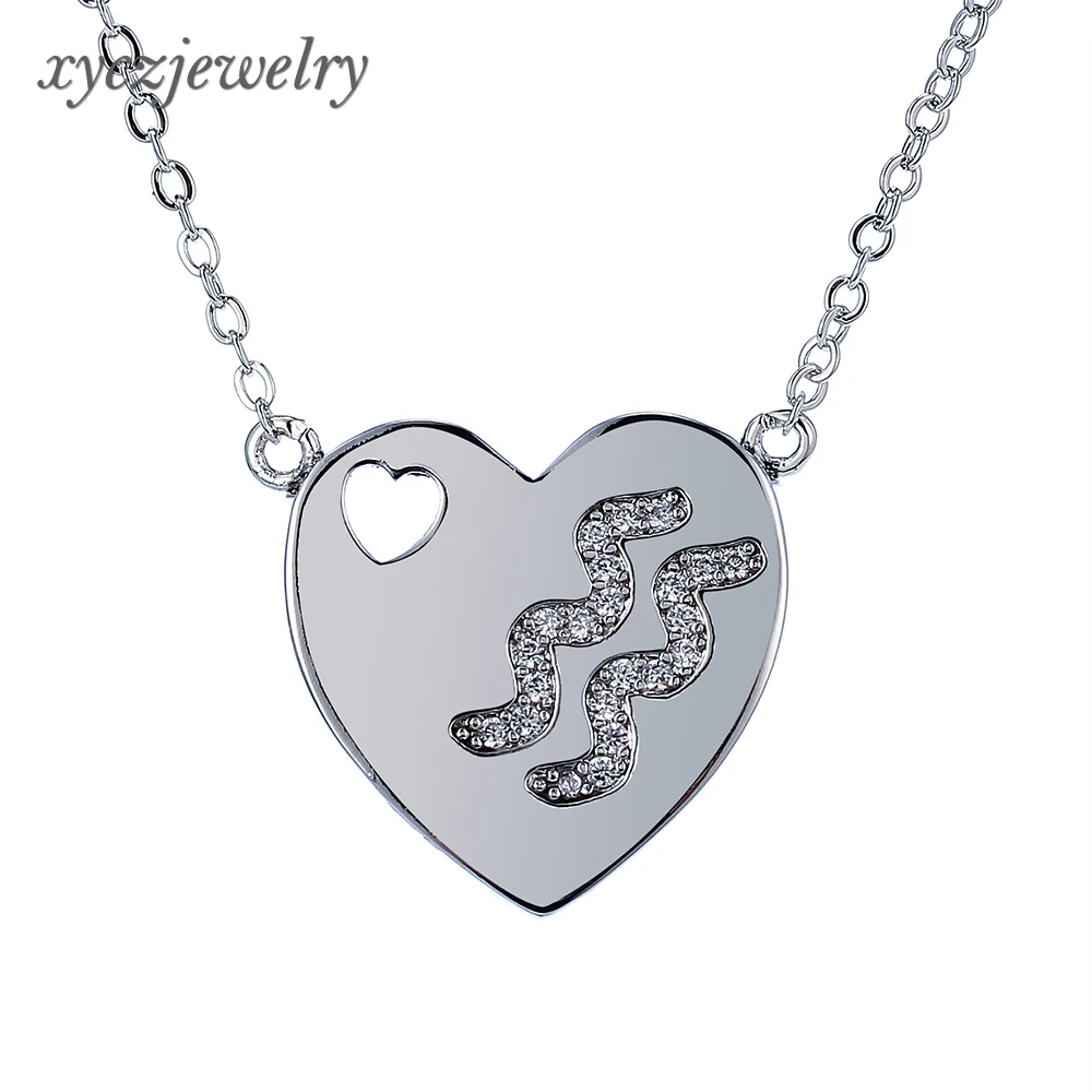 Aquarium Astrology Necklace Brass Gold Plated Jewelry Sagittarius Heart Shape Aquarius Pendant Necklace