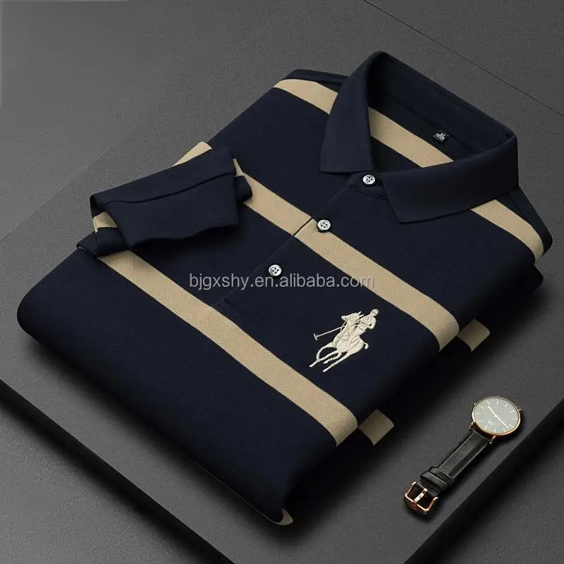 Оптовая продажа мужские демисезонные повседневные рубашки-поло с длинными рукавами свободная осенняя одежда для мужчин среднего возраста базовые рубашки