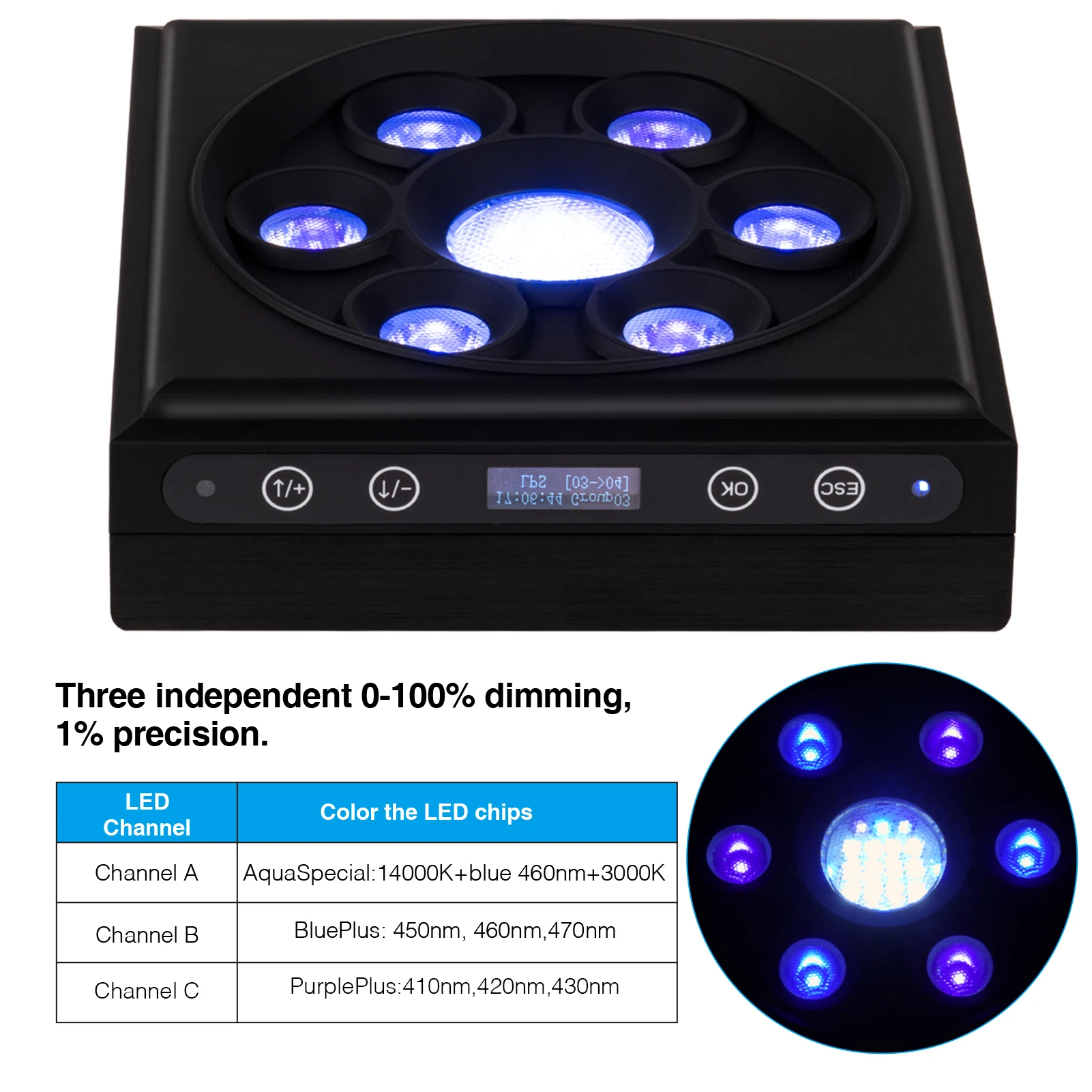60w Seperately Programmable  Heat Dissipation Well CTLite LED Aquarium Light  for Marine Fish and Coral Reef
