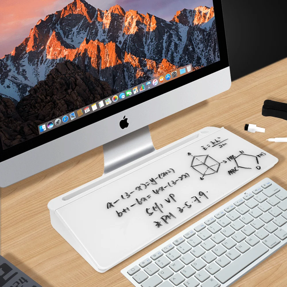 Dry Erase Desktop Storage Whiteboard Pad Office, Home, School Reusable Glass White Smooth Frameless Whiteboard with Calculator