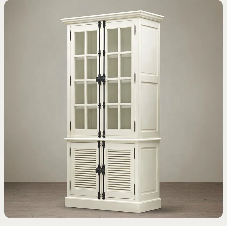 American Rural RH Solid Wood Vintage Restaurant Tableware Cabinet Glass Door Porcelain Cabinet