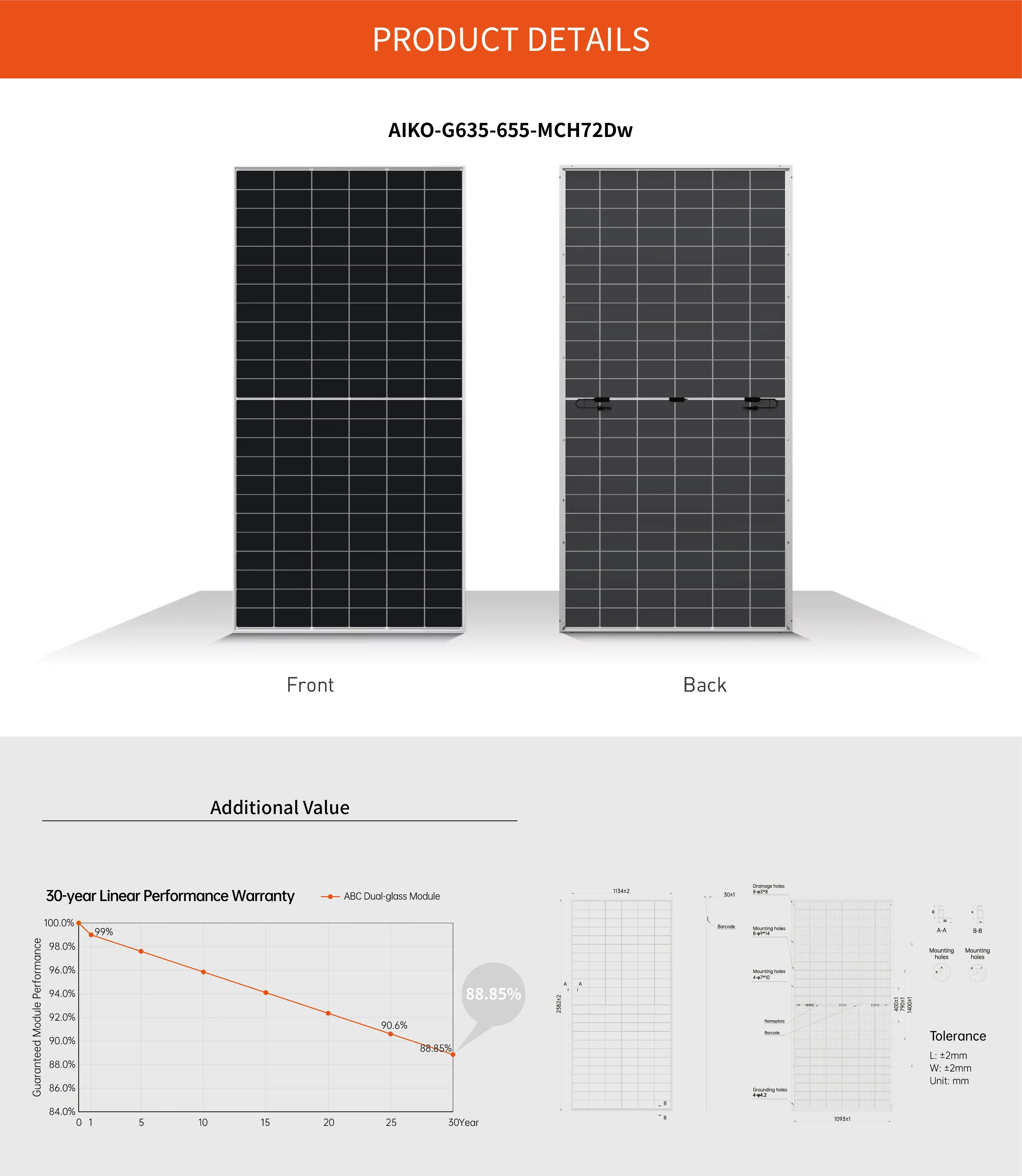Aiko Solar Panel Half Cell ABC Dual Glass Panel Solar 650W 635W 640W 650W 655W N-Type Stellar Series Bifacial Solar Panels